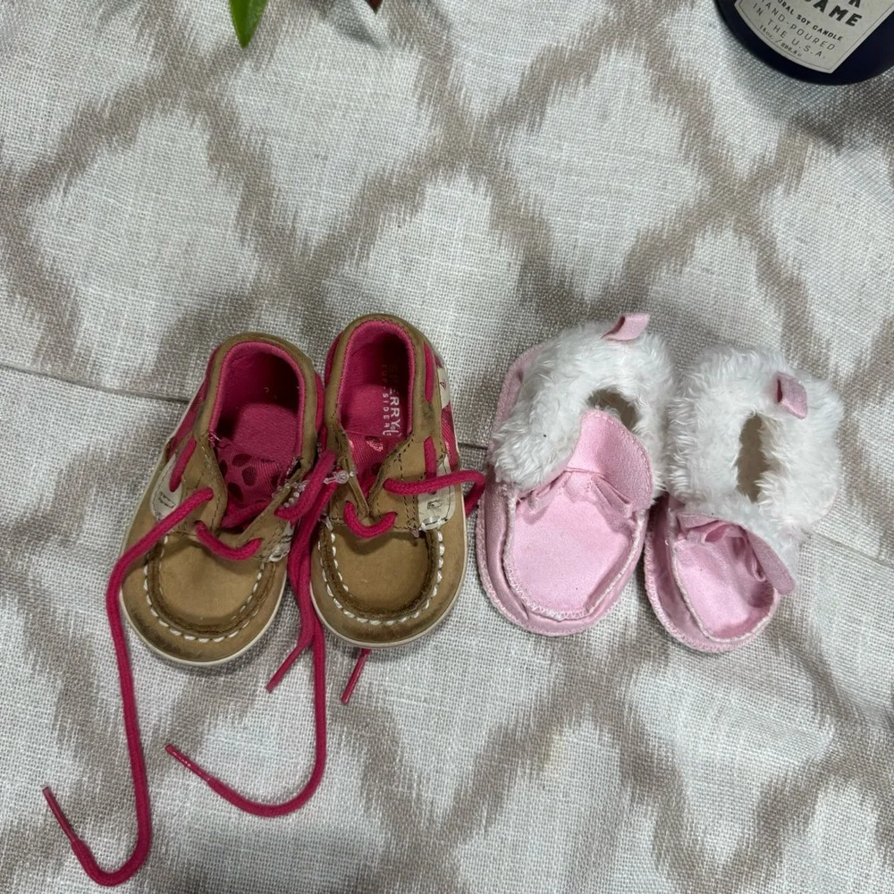 Sperry Baby Walker Shoes Bundle Pink Gold Glitter Floral 0-6M Size 1-2